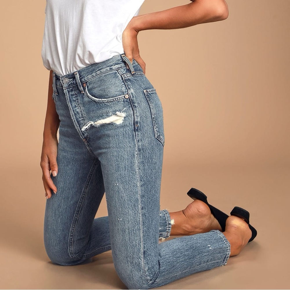 Agolde Jamie Medium Wash Hi Rise Classic Raw Hem Jean | Size 28 - Picture 2 of 6
